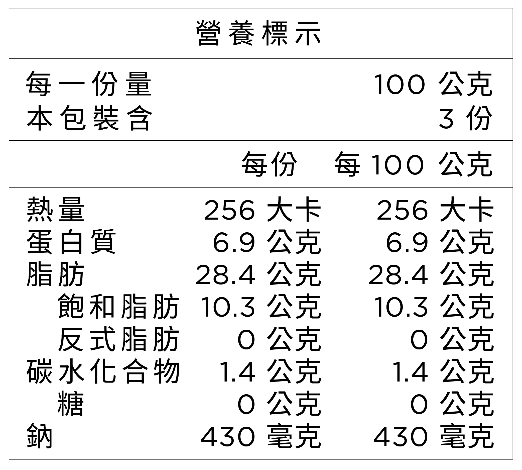 榛食本位醃漬豬五花成分圖