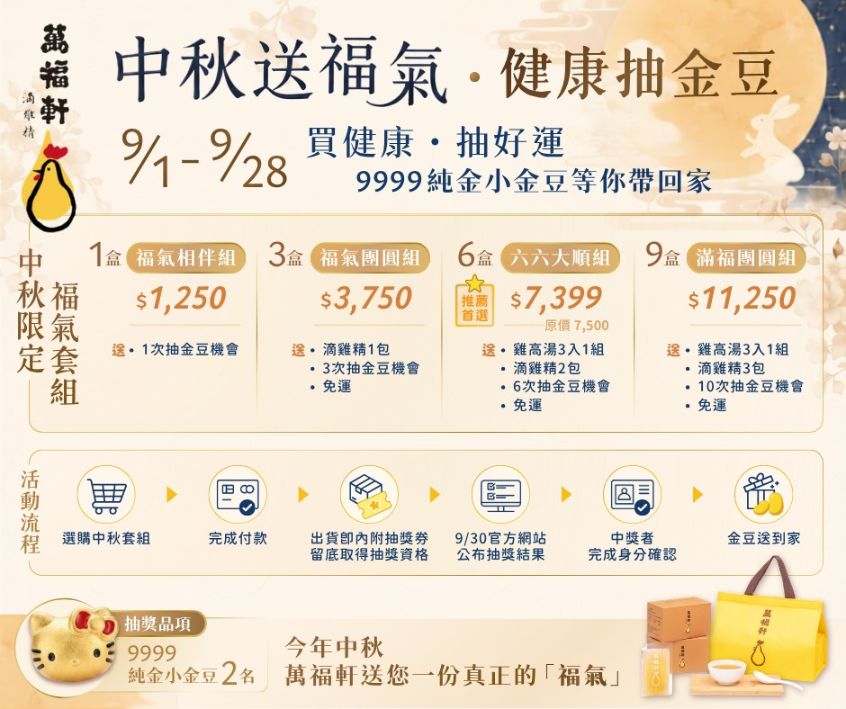 【萬福軒商行】中秋節限定  手工滴雞精套組（3 / 6 / 9盒組，買就送小金豆抽獎）
